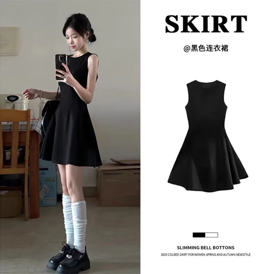 

【New style】Black sleeveless dress women's new style beautiful summer slim waist a-line small man black dress short dress
