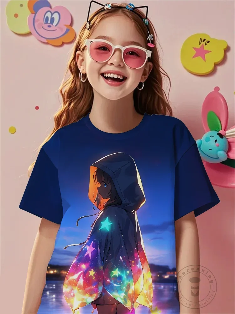 

New Hatsune Miku Vocaloid Blue 3D Printed Tee Girls Short Sleeve Summer Kawaii Round Neck Music Theme Top
