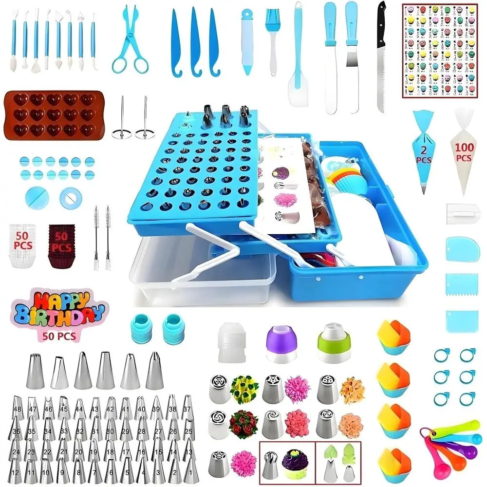 

387 Pcs Cake ting Kit Piping Bags and Tips Set,with 64 Icing Tips,102 Pastry Bags,5 Couplers,Cake Spatulas,More Cupcake Cookie t