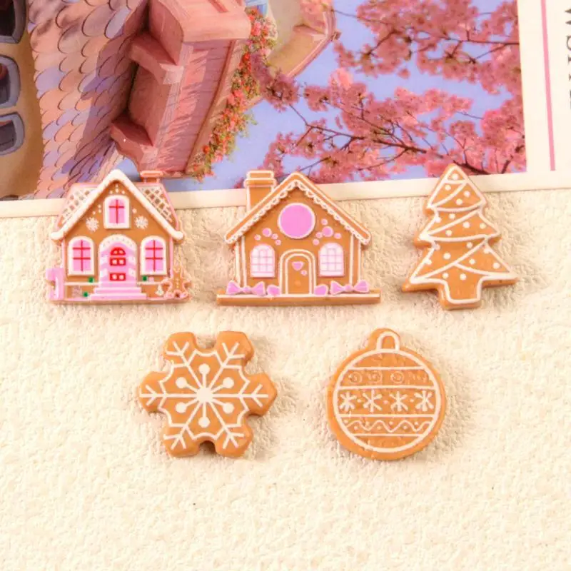 10pcs Cute Gingerbread Man Hut Resin Flatback Cabochon DIY For Phone Case Hairpin Keychain Earrings Scrapbook Decor
