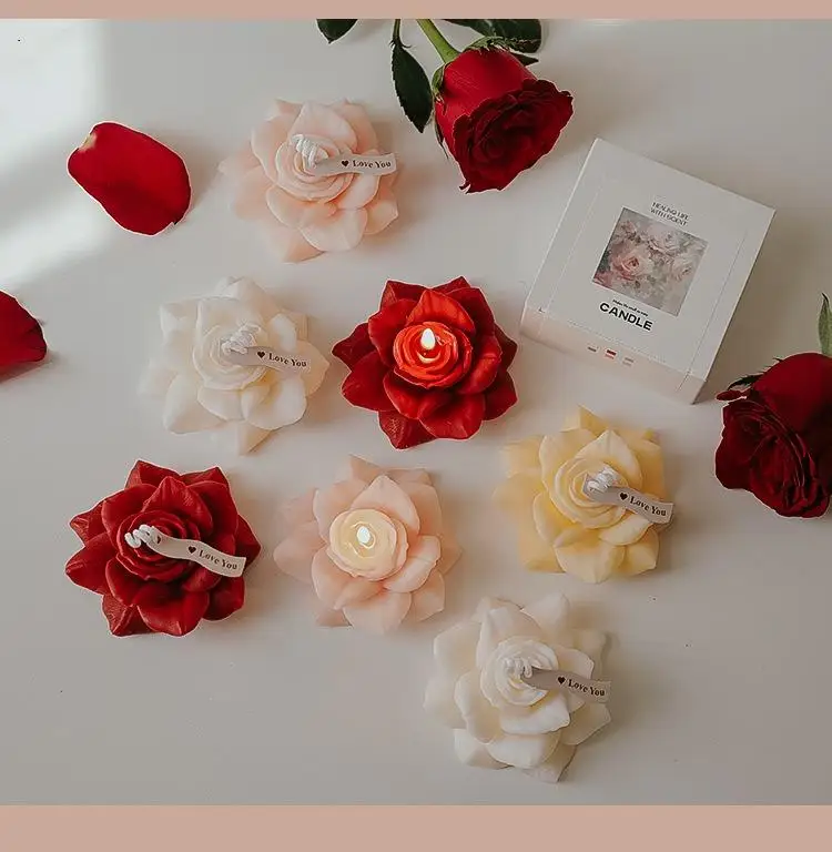 Handmade Rose Candle Scented Candle Aromatherapy Soy Wax Candle Wedding Birthday Candles Party Home Decoration Photo Props