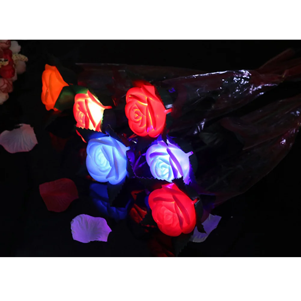 

6 Pcs Valentines Table Decorations Glowing Rose Gift Artificial Flower Shine Ornament