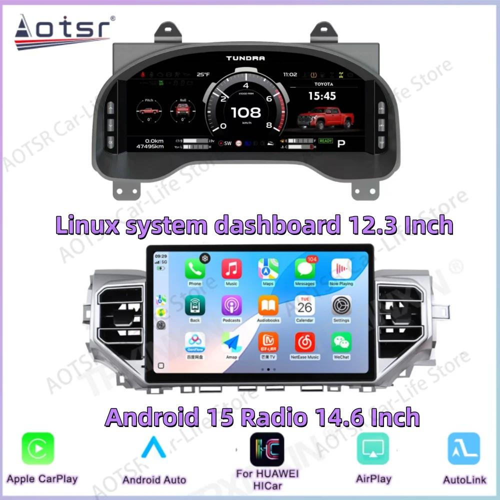 For Toyota Tundra 2013~2021 Android 15 Car Radio Digital Performance Display Dashboard LCD Speed Table Car Virtual Information