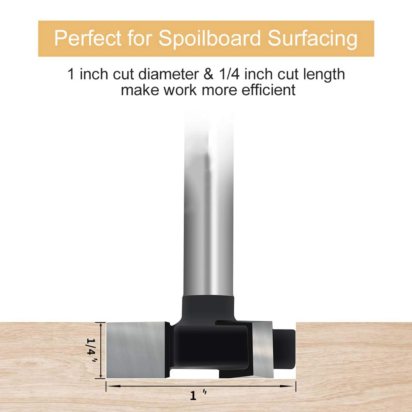 

AB47-2X CNC Spoilboard Surfacing Router Bits, 1/4 Inch Shank 1 Inch Cutting Diameter, Slab Flattening Router Bit Planing Bit