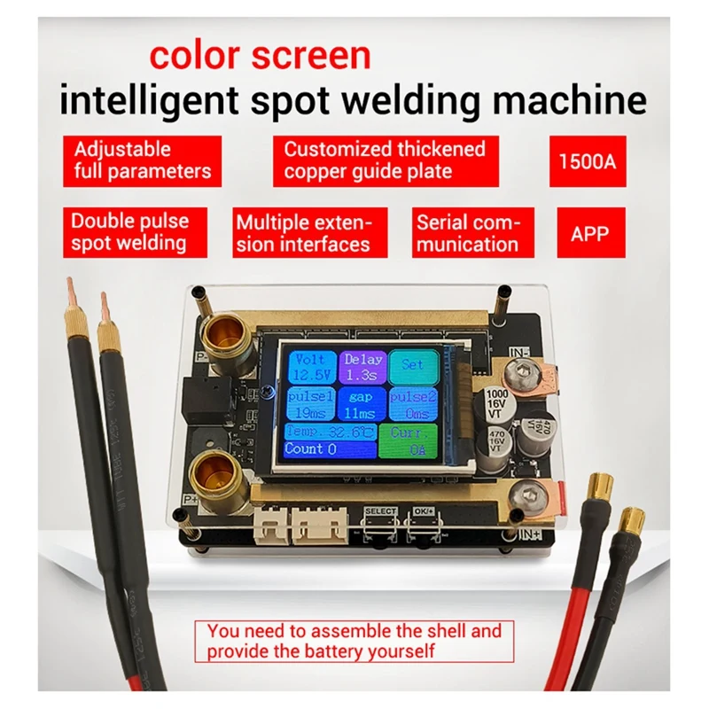 XW1 แบบพกพาจุดเชื่อมเครื่อง DIY อุปกรณ์เสริม 18650 แบตเตอรี่ลิเธียมนิกเกิลแผ่นหน้าจอสี LCD Double Pulse 12V