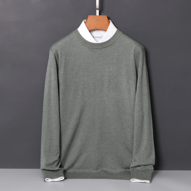 Basic Spring Autumn Winter Man Sweater Classic Men Worsted Merino Wool Knitted Pullover Long Sleeve Clothing Tops O-Neck Jumper