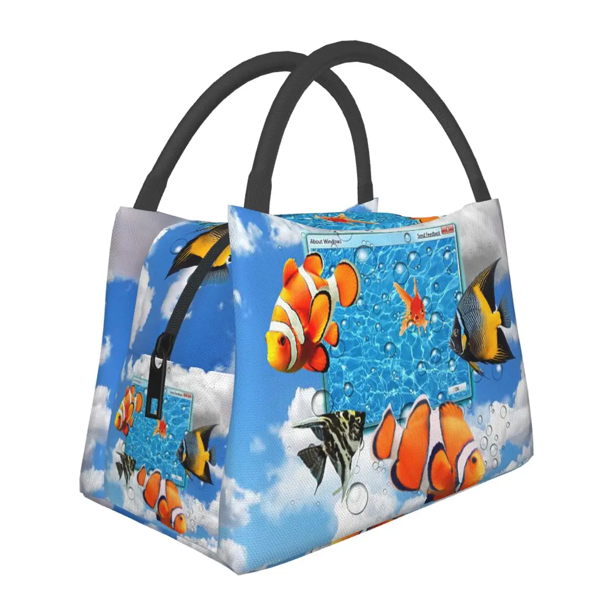 Swimming Frutiger Aero Fish Insulated Lunch Bag for School Bento Storage Food Boxes Container Cooler Thermal Lunch Box Tote