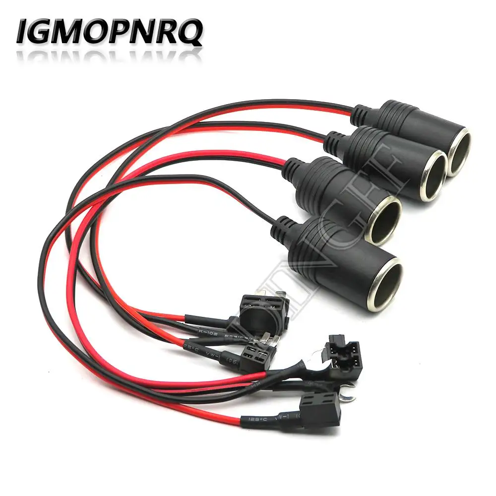1Set Pure Copper Car Cigarette Lighter Charger Cable Female Socket Plug Connector Adapter Cable With Car Fuse 10A 20A 30A 25A 1A