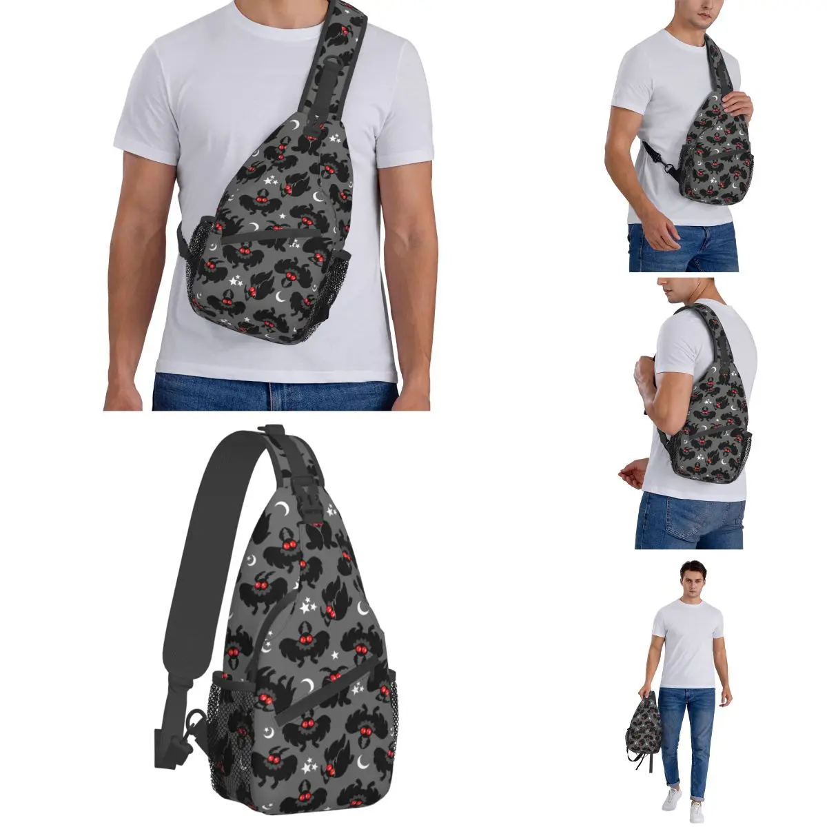 Schattige Cryptids Mothman Crossbody Sling Bag Bedrukt Borst Tas Cartoon Schouder Rugzak Dagrugzak Voor Wandelen Reizen Sporttas