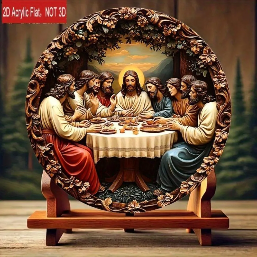 Religious Wall Art Round Plaque: Jesus & Last Supper Scene, Classic Bible Home Decor