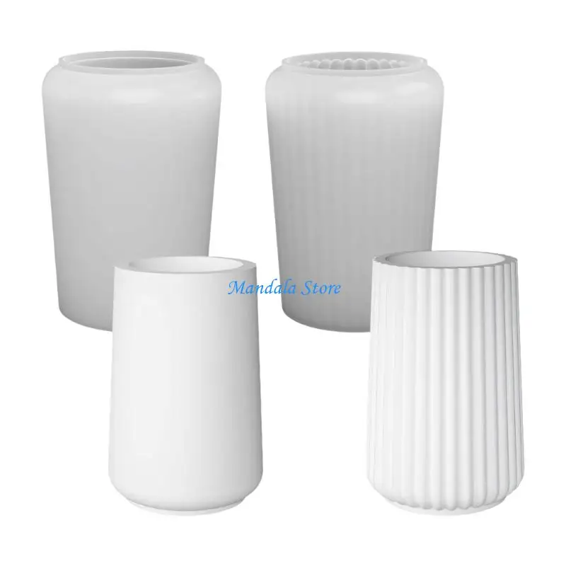 U2JC Striped Vase Silicone Molds Easy Demolding For Handmade Holder Vase Pen Container Gypsum Concrete Ornament and Epoxy Resin