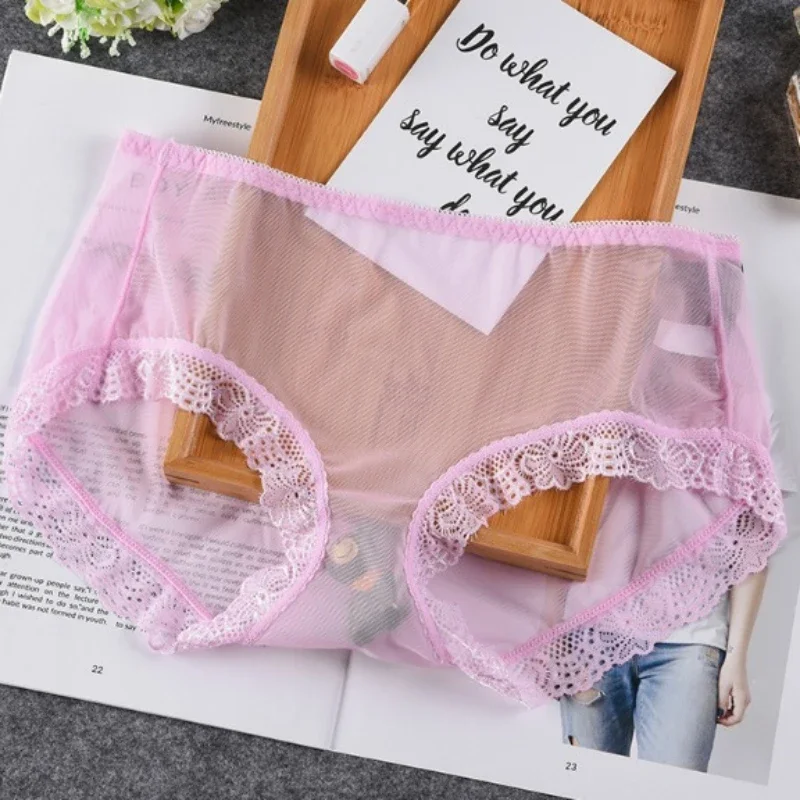 

Womens Lace Panties Ropa Interior Femenina Underpants Solid Transparent Briefs Sexy Lingerie Female Thin Mid Waist Bow Underwear