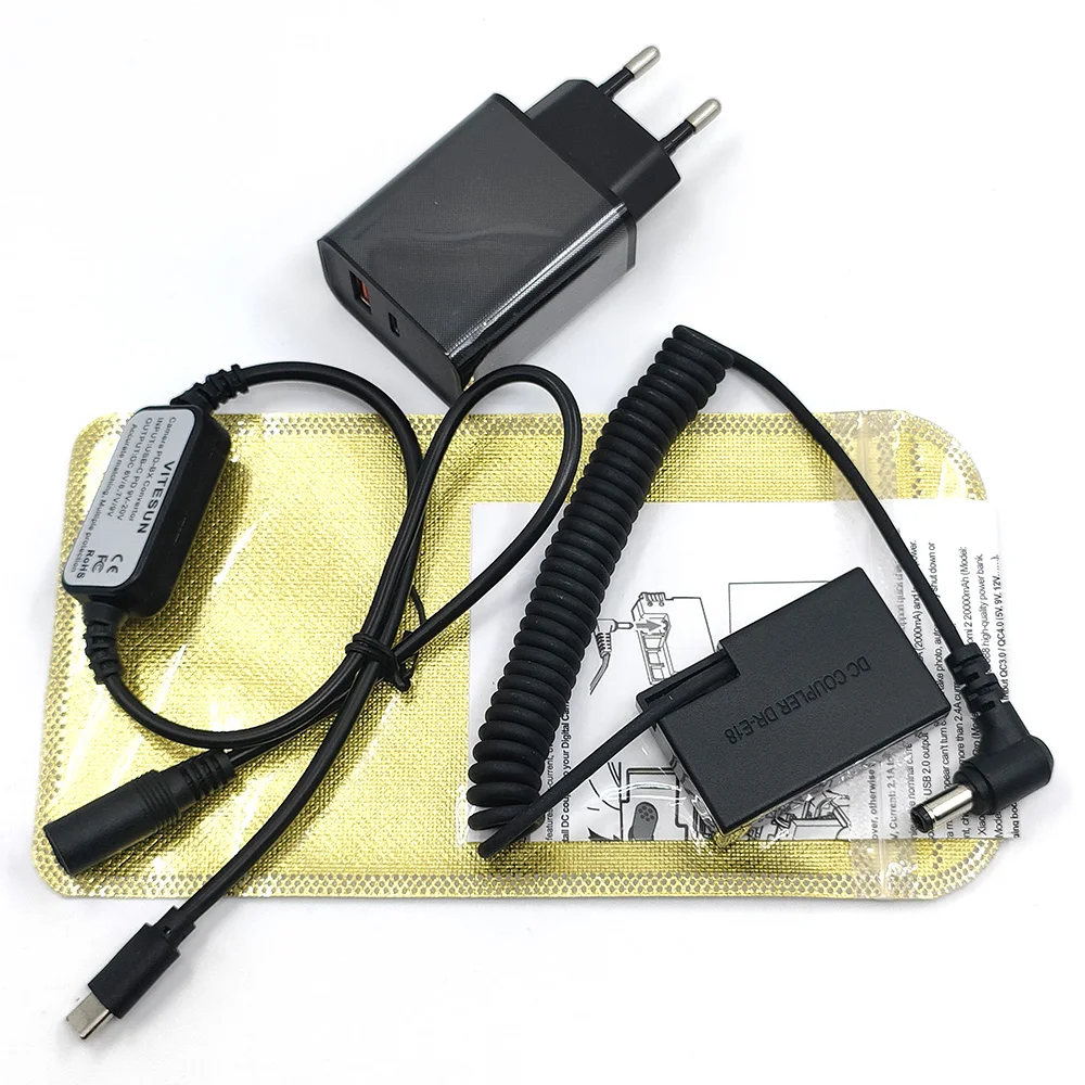 

Для Canon Rebel SL2 SL3 T6i T6S T7i T8i Kiss X8i X9i X10 750D 850D LP-E17 Манекен аккумулятора DR-E18 PD Зарядное устройство USB Тип C Кабель питания