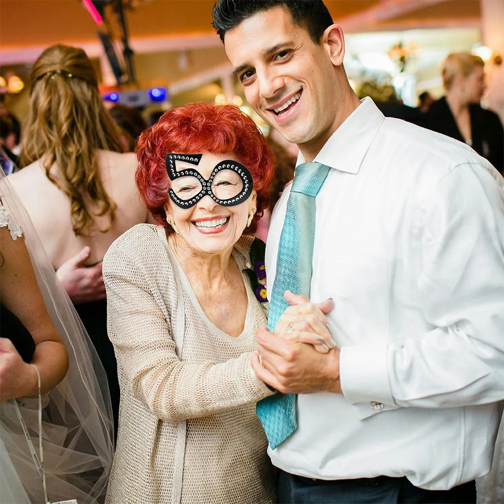 

2Pairs Number 50th Birthday Glasses Lightweight Party Props Photo Booth Eyeglasses Glitter Frame Decorative Birthday Party