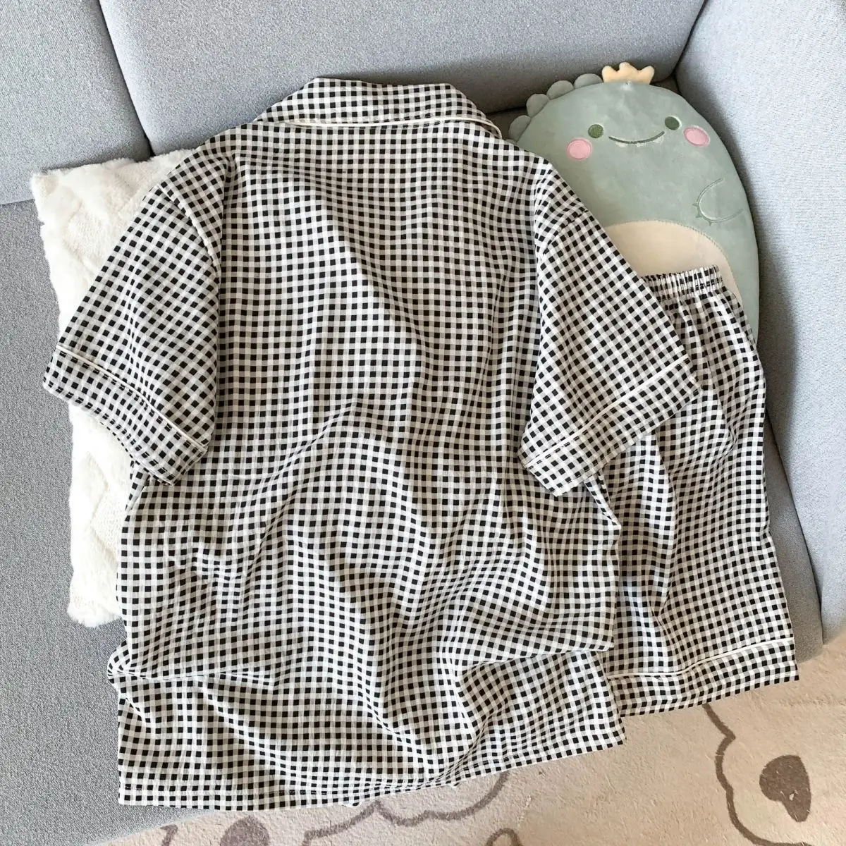 Summer Short Sleeved Ladies Pajamas Women's Comfortable Popular Sleepwear Homewear Clothes Set Student Soft Plaid Nightwear