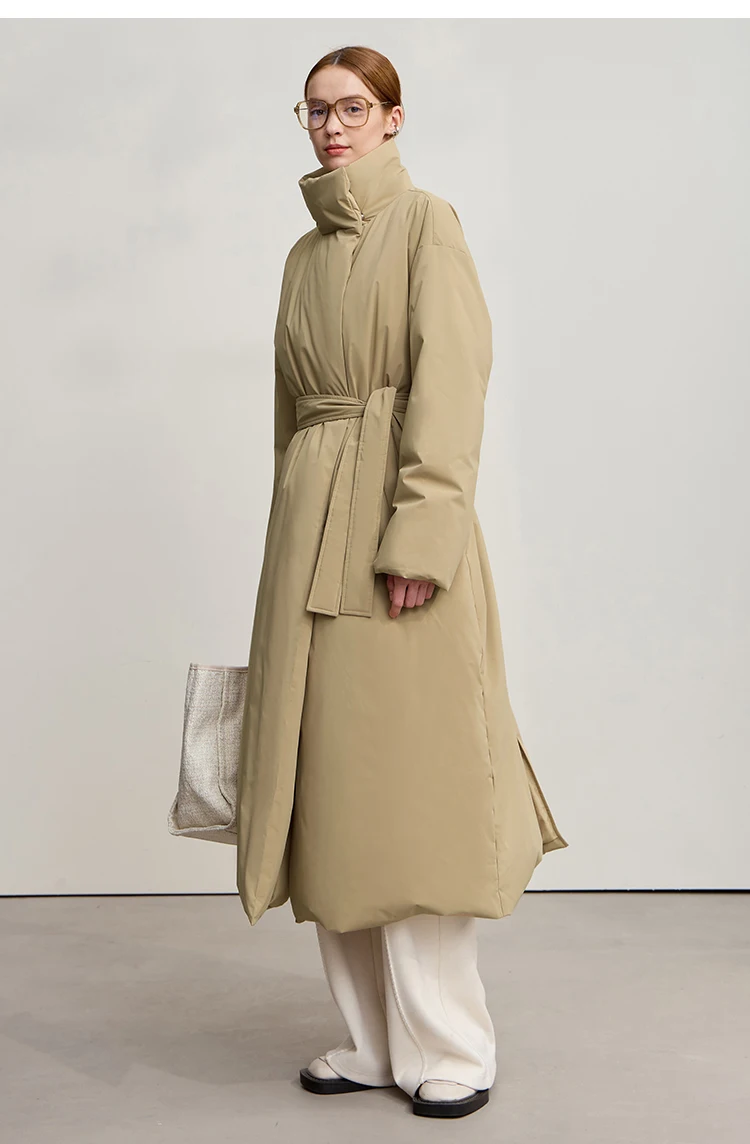 Amii Down Coats 2025 Winter New Solid Color Loose Long Women's Outerwear With Belt High Neck Thicken Warm Down Jacket 12544184