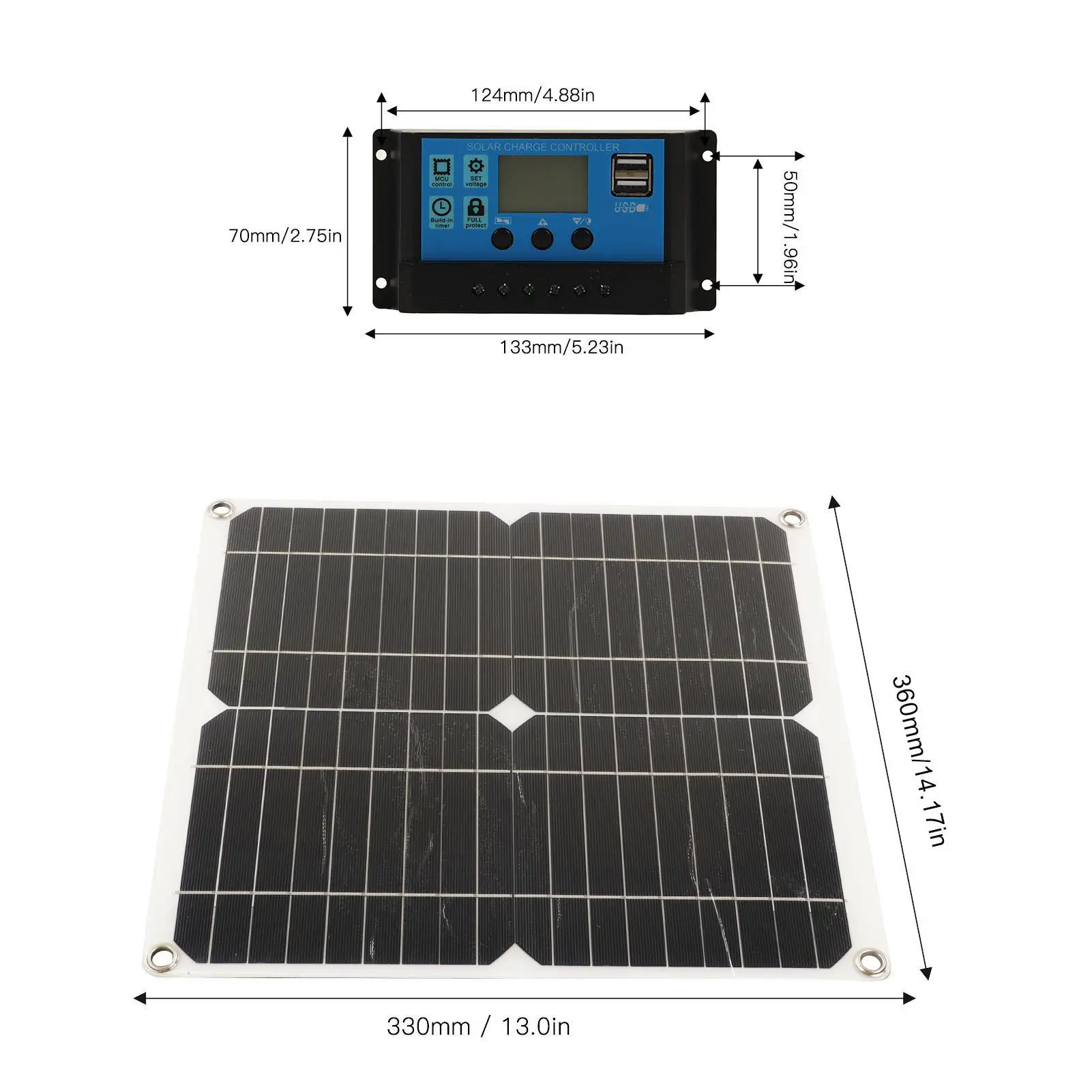 18V Monocrystalline Solar Panel - Waterproof RV & for motorcycle Solar Charger with Intelligent Control