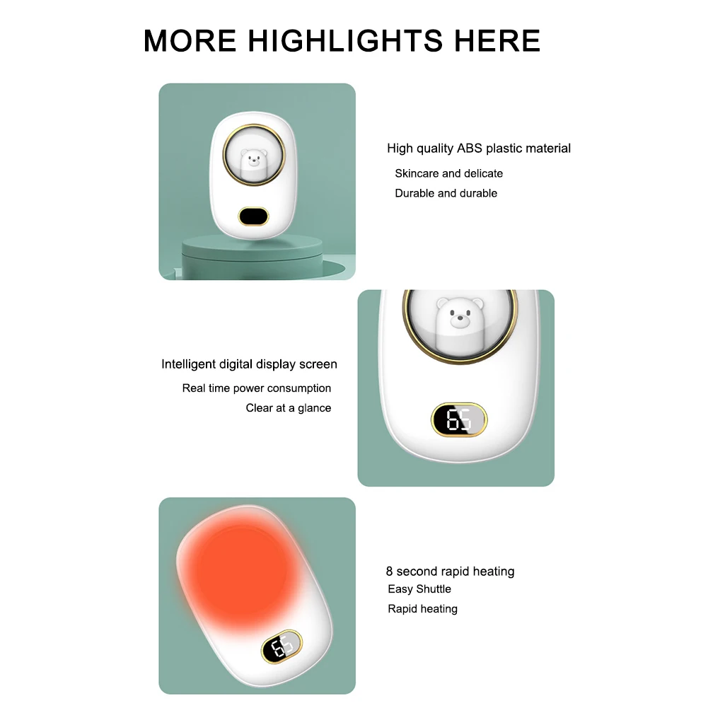 Mini Bear Electric Hand Warmer Fast Heating 2 in 1 Power Bank Temperature Display 5200/10000mAH Multi-purpose Outdoor Must Have