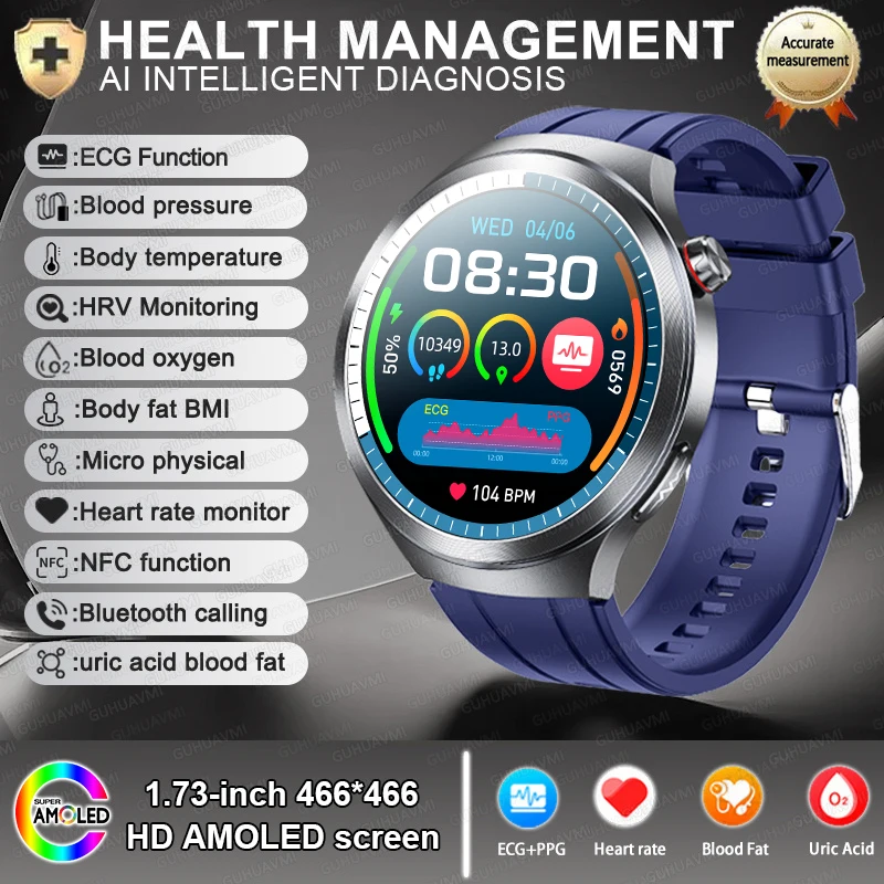 GUHUAVMI Neu Für Gesundheit EKG + PPG Smart Uhr Lipiden Harnsäure Blutdruck Gesundheit uhr Männer NFC 100 + Sport HD Bluetooth anruf Uhr Frauen 3