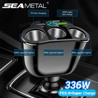 SEAMETAL Car Charger 5-Port 336W Cigarette Lighter Adapter PD USB 66W Super Quick Charging Phone Charger Socket 12-24V Universal
