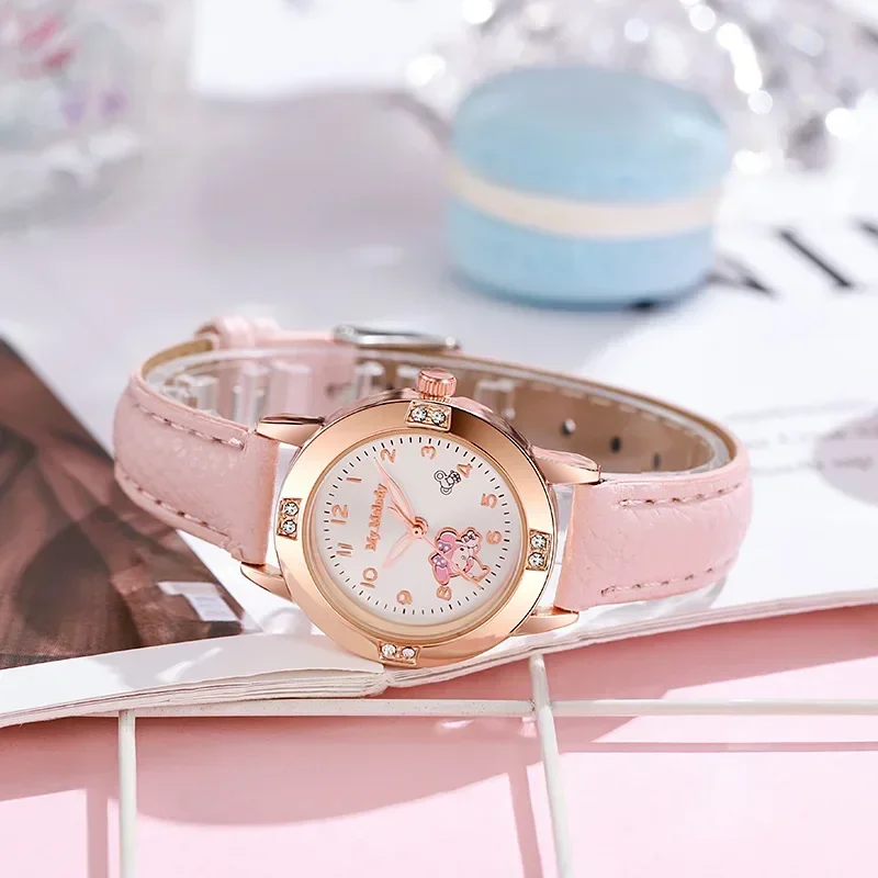 Sanrio-Reloj de pulsera de Hello Kitty para mujer, reloj de cuarzo Kawaii Kuromi Cinnamoroll, informal, a la moda, para Cumpleaños de niños y niñas