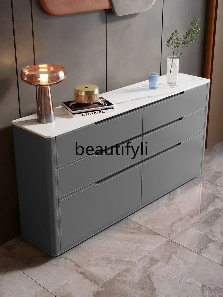 

S1S Saddle leather dining side cabinet household wall locker heightened bedroom TV cabinet rock slab mystery cabinet