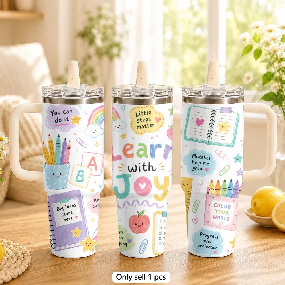 Book Reading Day Vacuum Flasks 40oz Vacuum Insulated Travel Mug with Straw & Handle | Stainless Steel Leakproof Tumbler