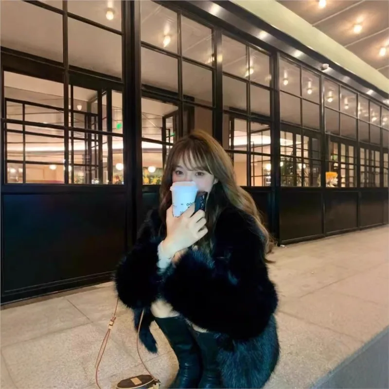 معطف فرو أنيق جديد مختلط للنساء والقطن