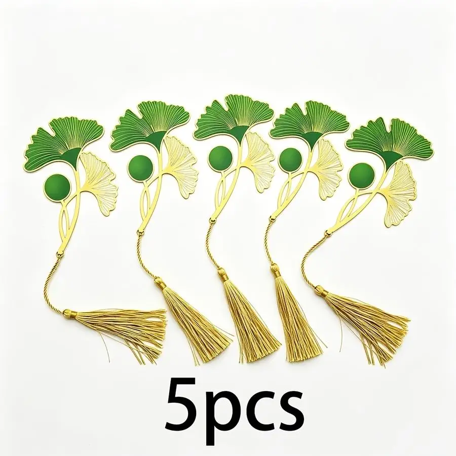 1/5/10/20/50/100pcs Exquisite Ginkgo Leaf Metal Bookmarks with Tassels - Stainless Steel Material, Hollow Design, Ideal Gift for