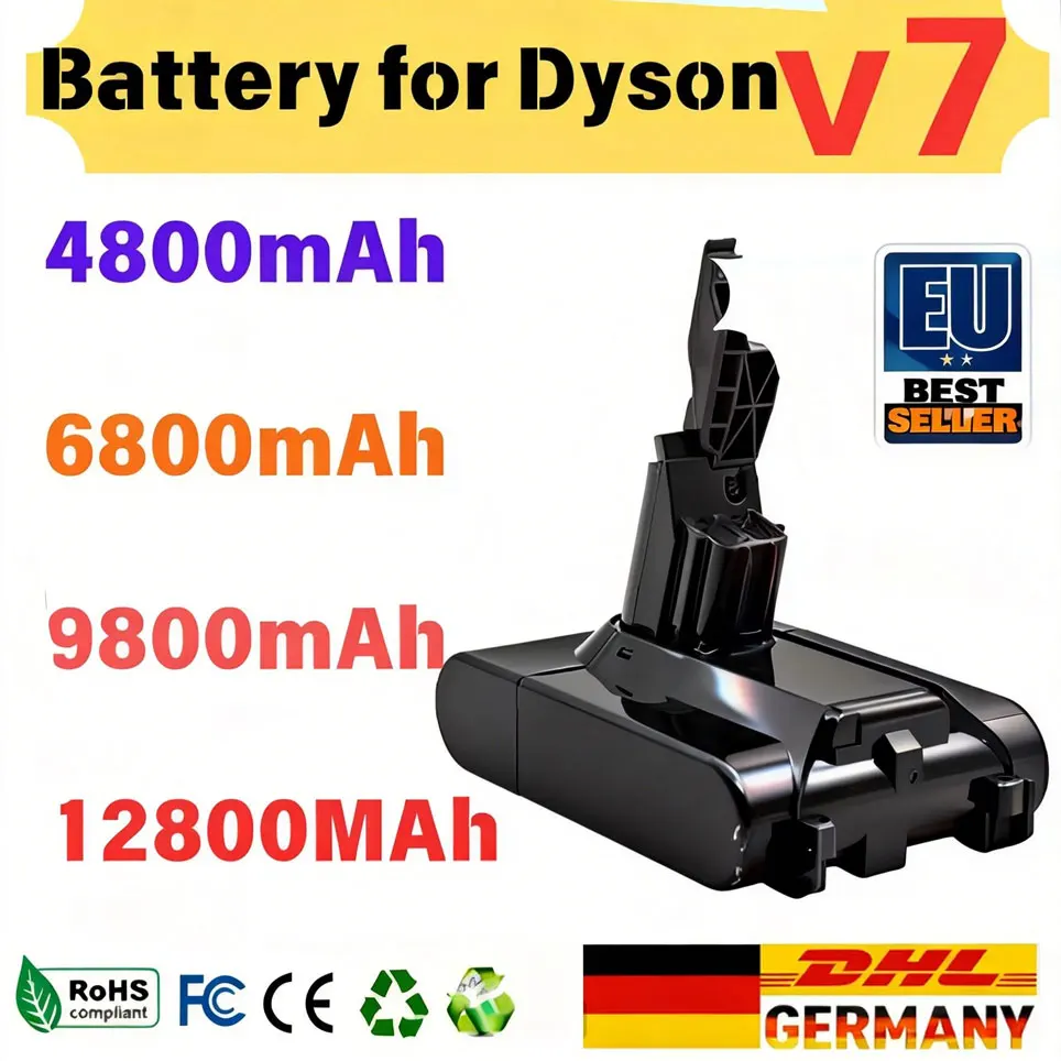 Batería de iones de litio de 21,6 V y 12800mAh para Dyson V7, batería recargable para aspiradora Dyson V7 Animal Pro, repuesto
