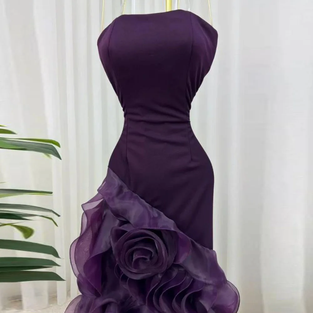 Customized Ruffles Layered Prom Dresses Strapless Mermaid Evening Party Gown Purple Oranga Bottom Wedding Party Dress