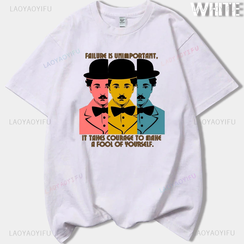 Retro A Day Without Laughter Is A Day Wasted Humor Charlie Chaplin T-shirt Vintage Movie High Quality Cotton Printed Short-sleev