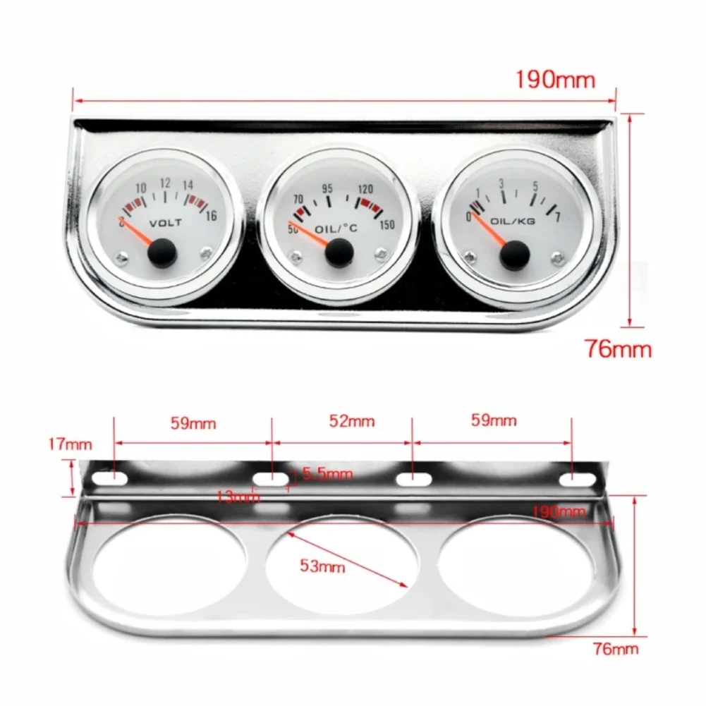 12V 52MM Oil Temperature Pressure Voltage Gauge Set for Car Dashboard with Standard 1/8 NPT Sensor Thread Installation