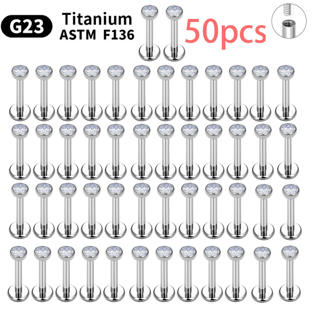 5/50PCS G23 Ttianium Piercing Labret Lip Stud 16G Interne Draad Stud Oorbel Oor Neus nagel Tragus Kraakbeen Helix Daith Body