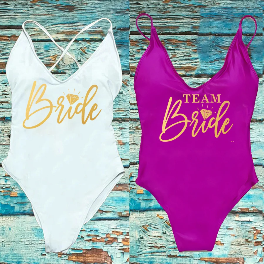 Team Bride Love Bikini 2024 women Sexy Bodysuit One-Piece Swimsuit Bride Swimwear Women Bachelor Party Swimming Beachwear femme