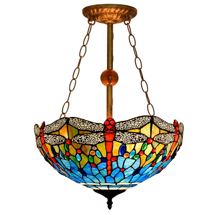 tiffany teto luminaria vitral libelula semi flush mount lamp ampla lampada de montagem amarelo e azul 16 em 01