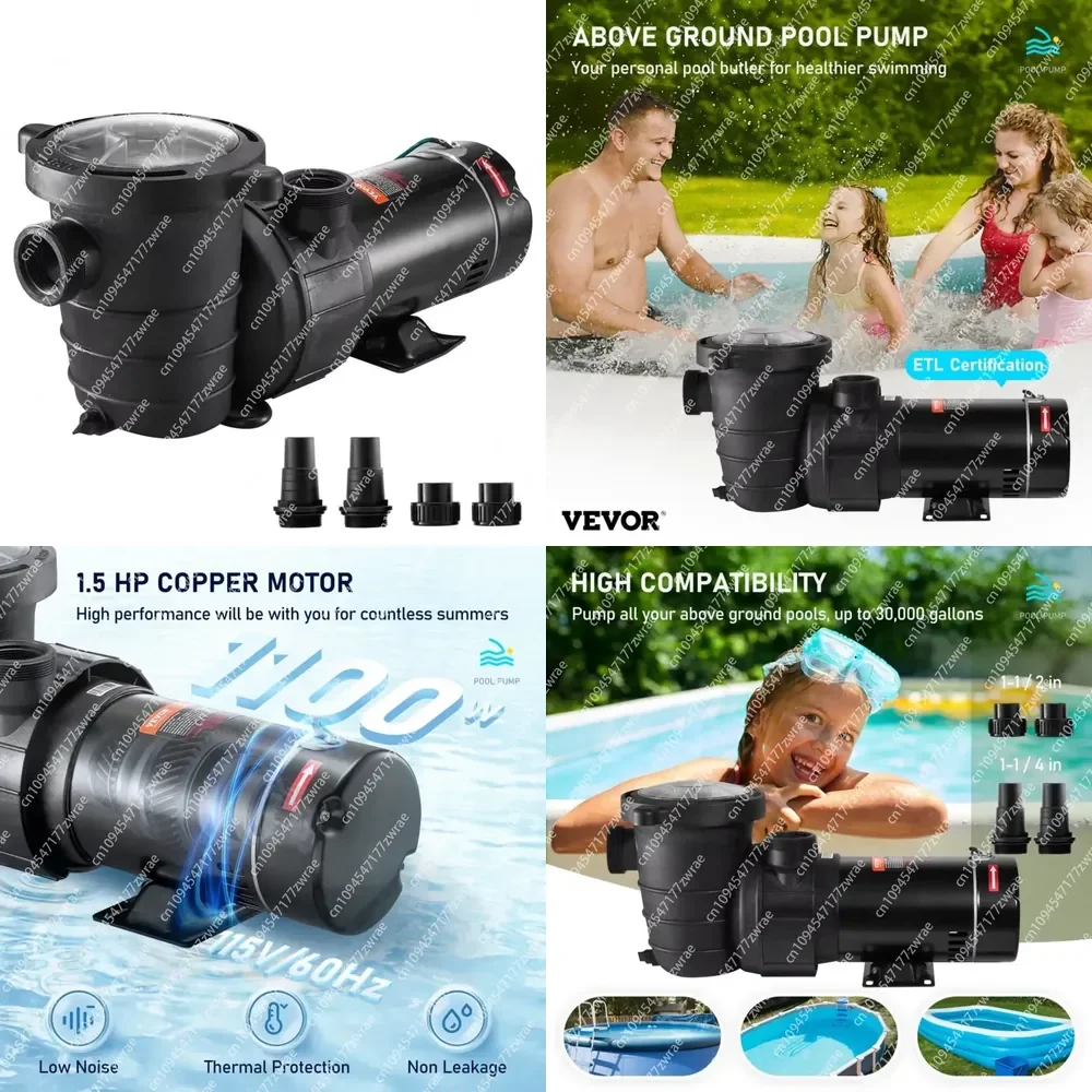 1.5HP 115V 1100W Single Speed Swimming Pool Pump Ground Powerful Self Priming W/ Strainer Filter Basket 5280 GPH Max. Flow