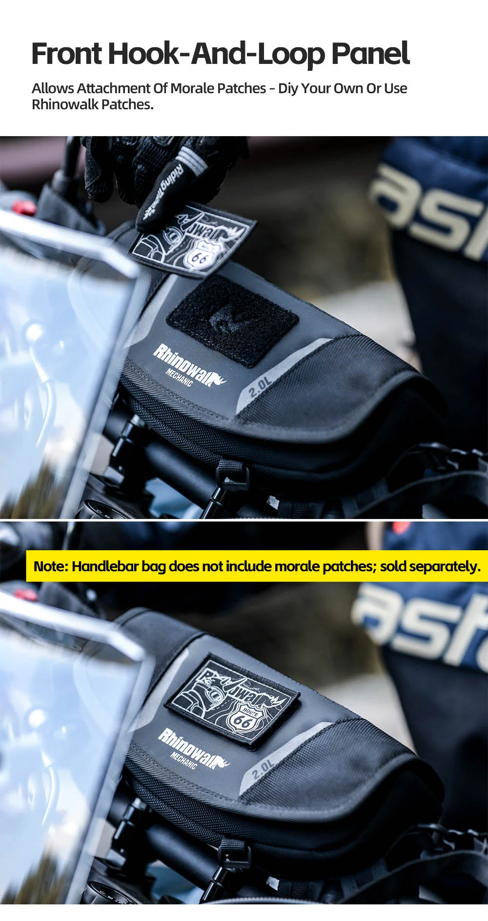 Rhinowalk Motorrad-Lenkertasche, stabile Aufbewahrungstasche, Reise-Umhängetasche mit Molle-System und Regenschutz für ADV-Zubehör – Detail 14