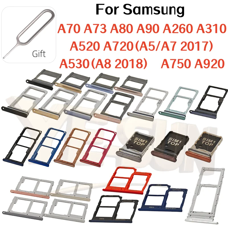 

Для Samsung Galaxy A70 A73 A80 A90 A260 A310 A520 A720(A5/A7 2017) A530(A8 2018) A750 A920 Держатель лотка для SIM-карты с двумя слотами
