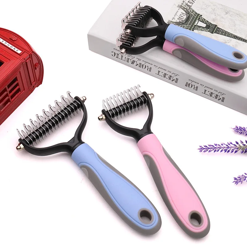 Dog Hair Removal Comb Cat Grooming Shedding Double Sided Brush For Pets Long Hair Curly Removal Grooming Tools