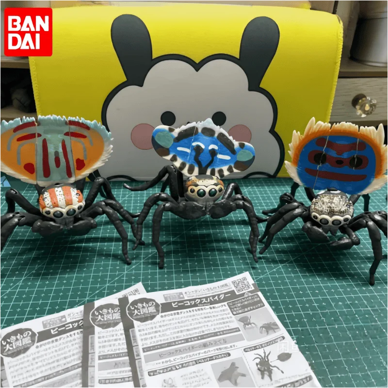 Bandai ของแท้สารานุกรมชีวภาพของเล่น Gashapon นกยูงแมงมุมจําลองแมลง Action ชุดตกแต่งของเล่นสร้างสรรค์