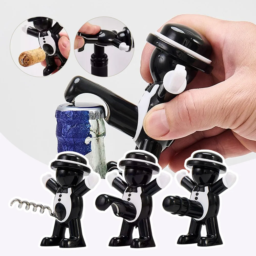 

Black Cool Man Bottle Opener Effortless Wine Screw Remover Red Wine Stopper Beer Bottle Open Tool