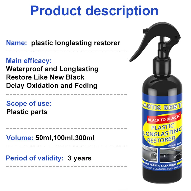 Plastic Restorer Revitalizer Plastic Leather Renovator Longlasting Coating For Car Rubbers Refurbish Clean Gloss Black Shine