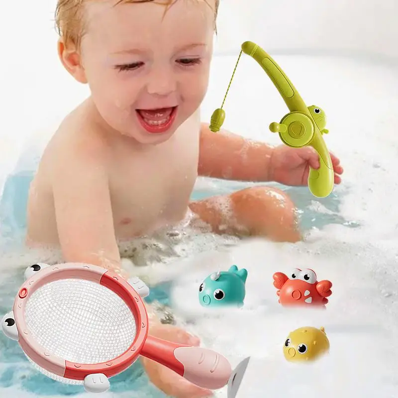 Magnetic Fishing Bath Toy Fishing Play Set Magnetic Fish Toddler Fishing Game Water Toys Fishing Rod Net Floating Animals Fish