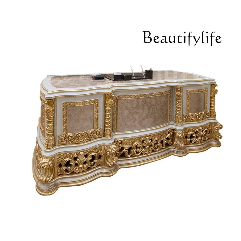 European luxury office desk French solid wood carving flower boss computer desk court desk