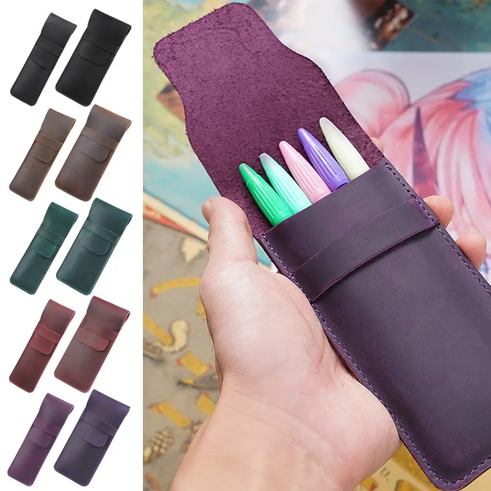 

Чехол из натуральной кожи, кожаный держатель для ручек в стиле ретро, ручная работа, 5 цветов, коричневый чехол для авторучки, ретро-держатель для карандашей, офис