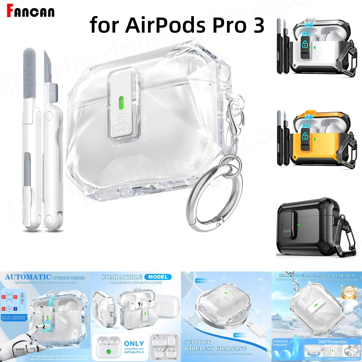 حافظة 2025 Air Pods Pro 3 بتصميم غطاء منبثق تلقائي لأجهزة AirPods Pro الجيل الثالث حافظة شفافة مضادة للصدمات لأجهزة AirPods Pro3