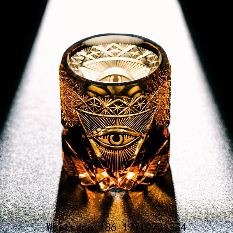 Handcrafted Japanese Cut Glass Whiskey Tumbler – Divine Eye Faceted Crystal Rocks Glass, Premium Gift Box