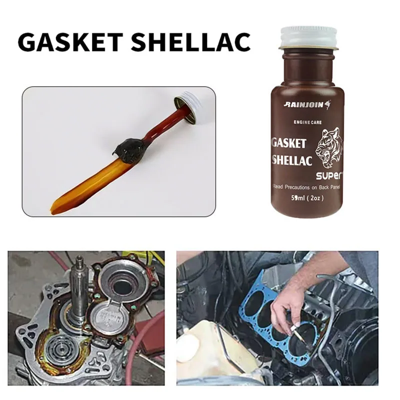Head Gasket Shellac 59ml Brush-On Gasket Sealant Fast Drying High-Temp Oil Fluid Resistant for Engine Leak Repair Adheasive 2oz
