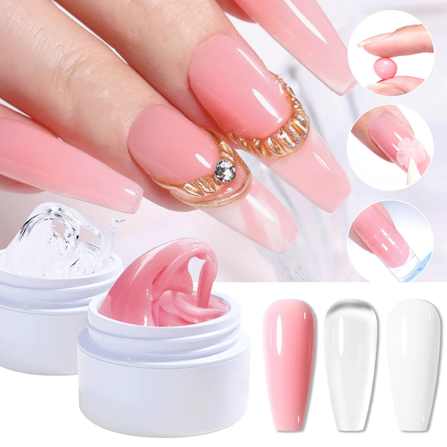 15/5ml Non Stick Hand Solid Extension Nail Gel Polish Pink/White/Clear Carving Flower Nail Art Building UV Gel Acrylic Varnish *